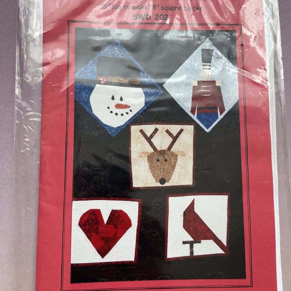 Christmas Sewing Patterns Crafts Snowman Reindeer Patch Squares Vintage uncut